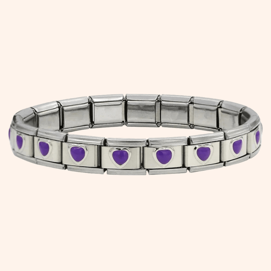 Pulsera Italiana Corazón Morado Acero Inoxidable - Charmsymore