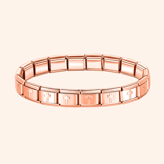 Pulsera Italiana Cruz Rose Gold Acero Inoxidable - Charmsymore