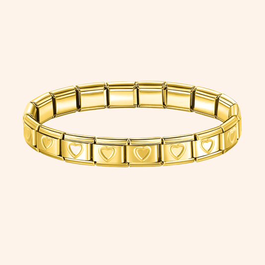 Pulsera Italiana Dorada Corazones Acero Inoxidable - Charmsymore