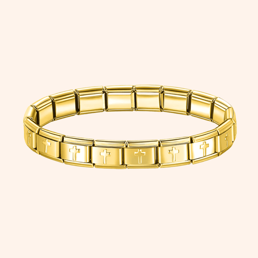Pulsera Italiana Dorada Cruz Acero Inoxidable - Charmsymore