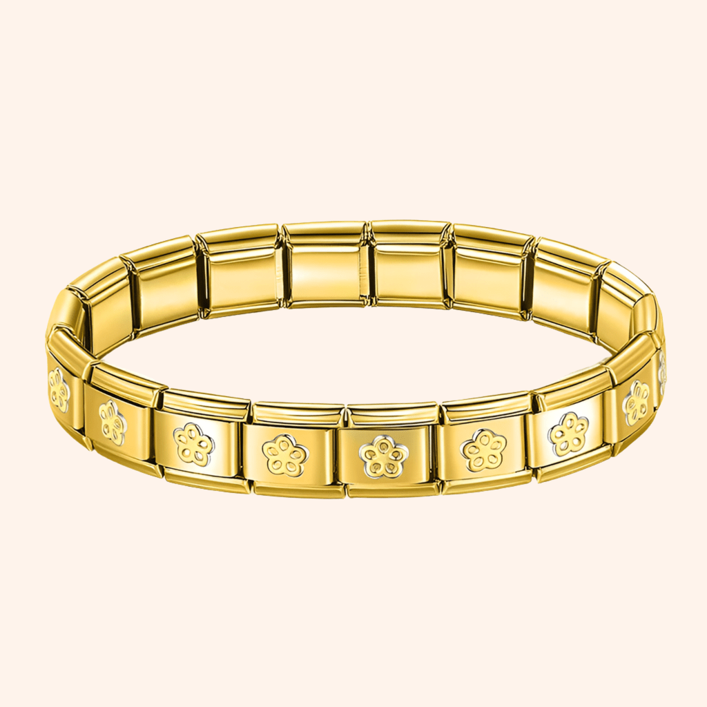 Pulsera Italiana Flores Dorada Acero Inoxidable - Charmsymore
