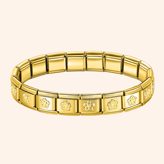 Pulsera Italiana Flores Dorada Acero Inoxidable - Charmsymore