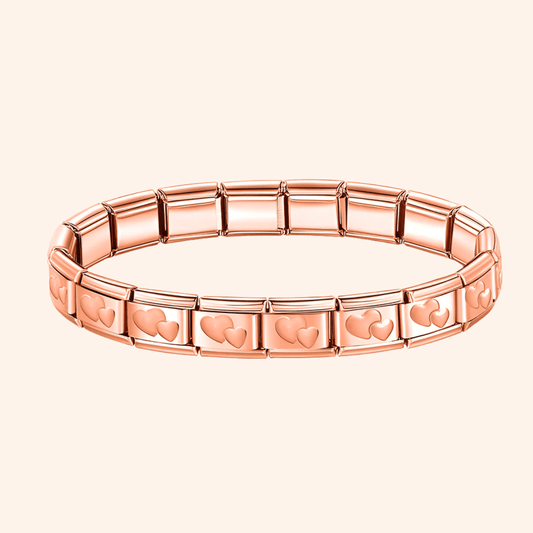 Pulsera Italiana Rose Gold Corazones Acero Inoxidable - Charmsymore