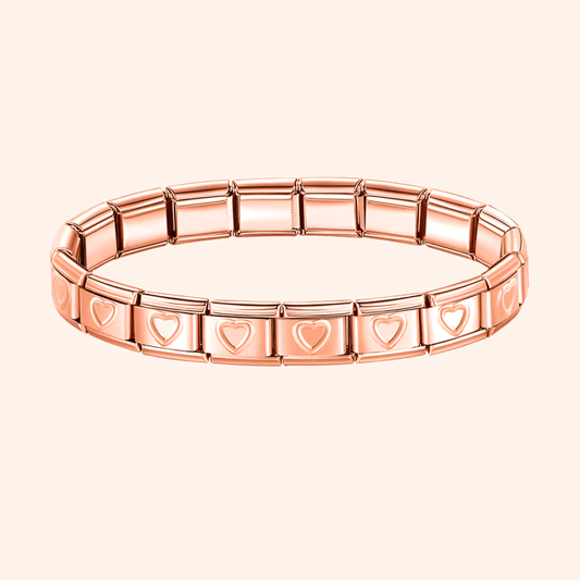 Pulsera Italiana Rose Gold Corazones Acero Inoxidable - Charmsymore