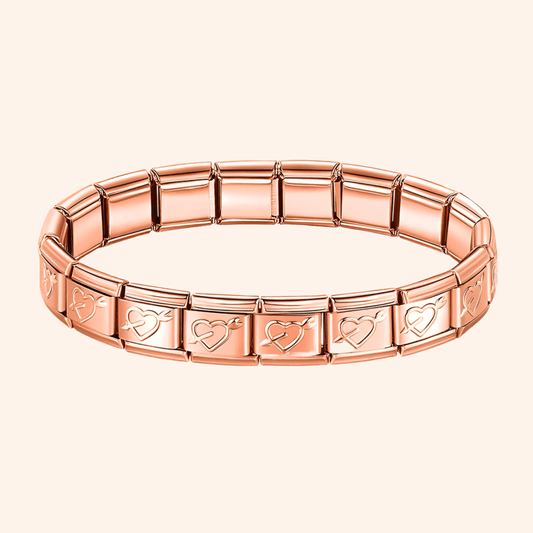 Pulsera Italiana Rose Gold Corazones Flechados Acero Inoxidable - Charmsymore