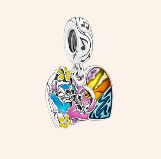 Stitch Corazón Charm Plata S925 - Charmsymore
